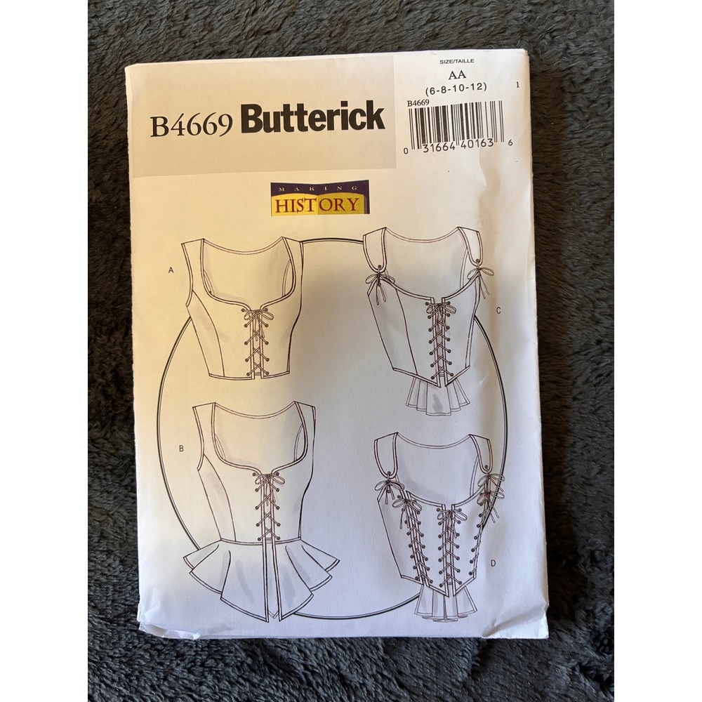 Butterick B4669 Making History Corset Sewing Pattern Sizes 6-12 Uncut Peplum
